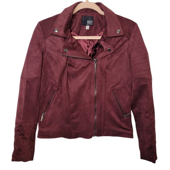 KUT From The Kloth Quilted Suede Moto Jacket Maroon Size Small - Picture 2 of 7